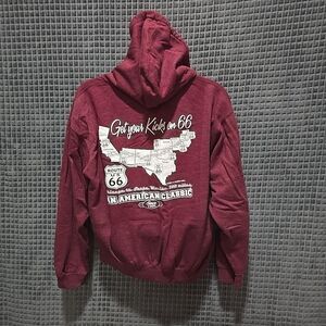 Route 66 Zip Hoodie Jacket SzXL Maroon Cotton Cozy Americana USA Graphic Street